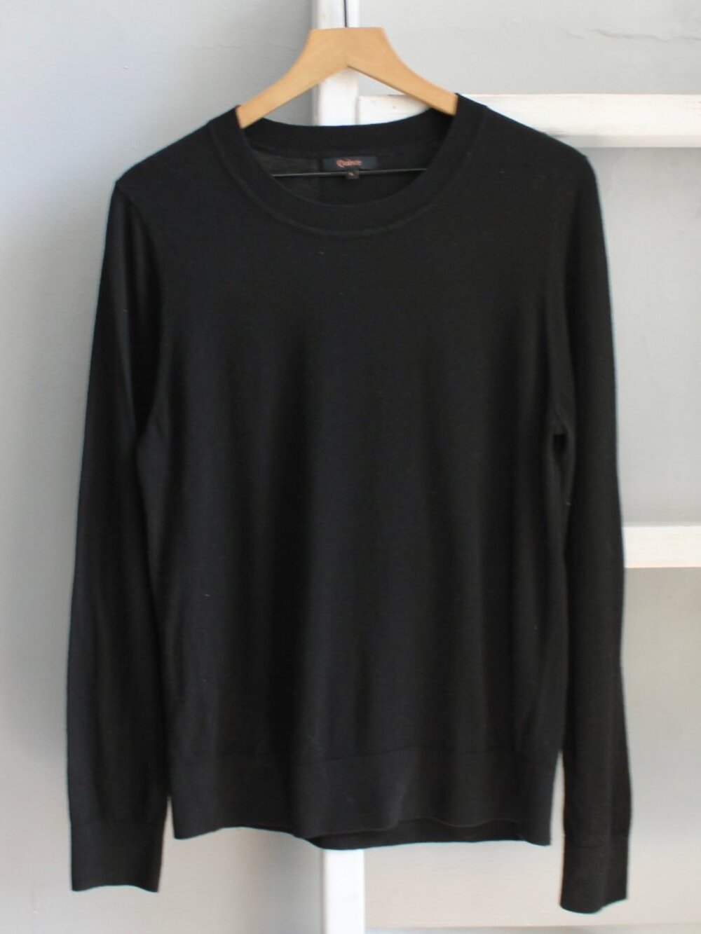 Quince Sweater Black Cotton Cashmere Organic Crewneck Lightweight Size Large - Picture 2 of 5